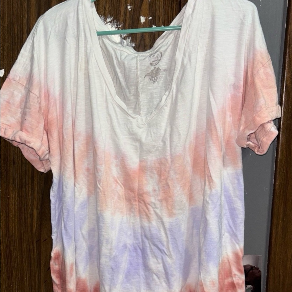 Maurices White and Pink Relaxed Tie Front T-Shirt